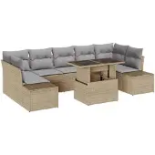 vidaXL Soffset med kudde 8 pcs Beige och Ljusgrå konstrotting