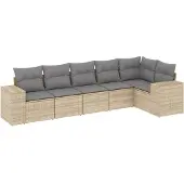 vidaXL Soffgrupp för trädgården med dynor 6 delar beige konstrotting