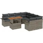vidaXL Trädgårdsoffset med lagring 9 pcs Grå Poly rattan