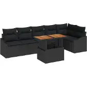 vidaXL Trädgårdsoffset med lagring 7 pcs Svart Poly rattan