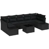 vidaXL Trädgårdsoffset med kudde 8 pcs Svart konstrotting