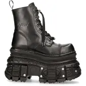 New rock militärstövlar i svart metallicläder - MILI083CCT-C4