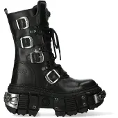 New rock svarta mid calf läder gothstövlar-WALL1473-S11
