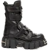 New rock Punk mid calf svarta läderstövlar-M-422-S1