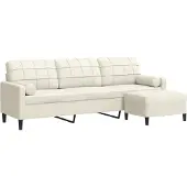 vidaXL 3-sitssoffa med fotpall gräddvit 210 cm sammet