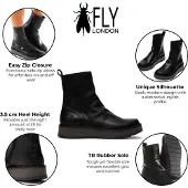 Fly london Dam Svarta RENO053FLY Läder Platå Komfort Ankelstövlar med Dragkedja