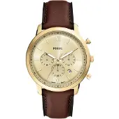 Fossil Klocka - - FS6113 - Brunt läder - 44 mm guldhölje - Vattentålig 5 ATM