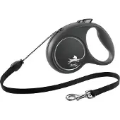 Flexi Black Design, automatiskt hundkoppel, svart/silver, M, 5m, rep