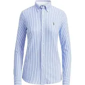 Ralph Lauren för kvinnor. 211664416002 Stickad oxfordskjorta med blå ränder (XL), Casual, Bomull, Lång ärm