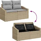 vidaXL Trädgårdsoffset med kudde med lagring 10 pcs Beige och Ljusgrå