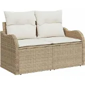 vidaXL Trädgårdsoffset med lagring 6 pcs Beige Poly rattan