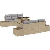vidaXL Soffset med kudde 7 pcs Beige och Ljusgrå konstrotting