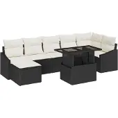 vidaXL Trädgårdsoffset med kudde 8 pcs Svart och kräm konstrotting