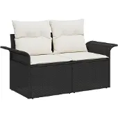 vidaXL Trädgårdsoffset med kudde med lagring 5 pcs Svart Poly rattan