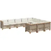 vidaXL Soffgrupp för trädgård med dynor 10 delar beige konstrotting