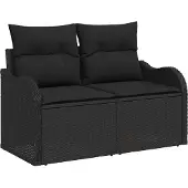 vidaXL Lounge-set med kudde 9 pcs Svart Poly rattan