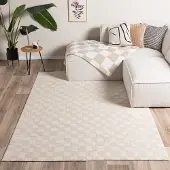 FRAAI Japandi-matta | Yori Checkerboard gräddvit hos Volero | 80x150 cm | Polyester | Block | Rektangulär | Hög lugg