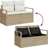 vidaXL Trädgårdsoffset med kudde med lagring 7 pcs Beige Poly rattan