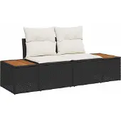 vidaXL Trädgårdsmöbelset med kudde 9 pcs Svart och beige