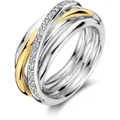 Ti sento tvåfargad crossover silverring med zirkoniastenar 12318ZY/54