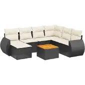 vidaXL Loungegrupp för trädgården med dynor 8 delar svart konstrotting