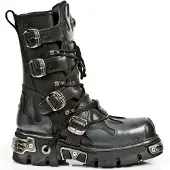 New rock Flame Accented svart/silver läderstövlar-591-S2