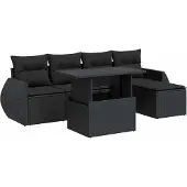 vidaXL Loungegrupp med dynor 6 delar svart konstrotting