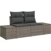 vidaXL Trädgårdsoffset med kudde med lagring 9 pcs Grå Poly rattan