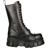 New rock Unisex Metallic Black Techno Biker Boots - M-MILI211C-C1