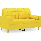 vidaXL 2-sits soffa med prydnadskuddar ljusgul 120 cm tyg