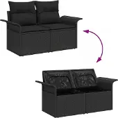 vidaXL Trädgårdsoffset med lagring 5 pcs Svart Poly rattan