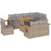 vidaXL Trädgårdssoffset med dynor 9 delar beige konstrotting akaciaträ