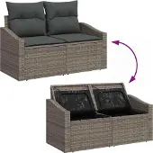 vidaXL Trädgårdsoffset 9 pcs Grå Poly Rattan och Pulverlackerad Stål