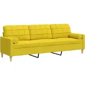 vidaXL 3-sitssoffa med prydnadskuddar ljusgul 210 cm tyg