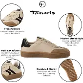 Tamaris Dam Beige Mocka Läder Moderiktiga Sneakers Med Snörning