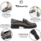 Tamaris Dam Tenn Silver Läder Loafers Slip-On Platåskor