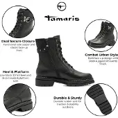 Tamaris Dammode Svarta Läderstövlar Med Snörning Och Dragkedja Combat Ankelboots
