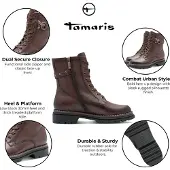 Tamaris Dam Mode Bruna Läderstövlar Med Snörning Och Dragkedja Combat Ankelboots