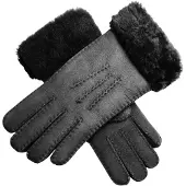 Infinity Leather Womens Genuine Black Sheepskin Suede Gloves with Fur Cuff