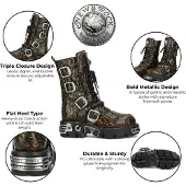 New rock M-591-C62 Halhöga Svarta Flamed Läder Metallic Gothic Stövlar