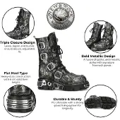 New rock M-591-C63 Halvhöga Svarta Stålläder Metalliska Gotiska Stövlar