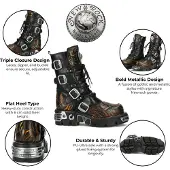 New rock M-591-C58 Halhöga Svarta Flamed Leather Metallic Gothic Stövlar