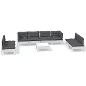 vidaXL Loungegrupp med dynor 9 delar massiv furu