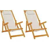 vidaXL Strandstol med kudde 2 pcs Brun Massivt Akaciaträ