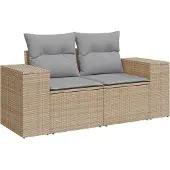 vidaXL Trädgårdsoffset med kudde 11 pcs Beige konstrotting
