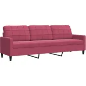 vidaXL 3-sitssoffa vinröd 210 cm sammet