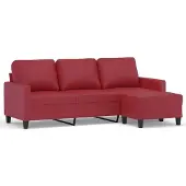 vidaXL 3-sitssoffa med fotpall vinröd 180 cm konstläder