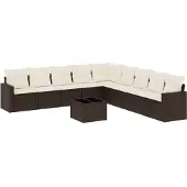 vidaXL Loungegrupp 10 delar med brun dynor konstrotting