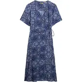Superdry för kvinnor. W8011923A Midiklänning i marinblå tryck (L), Casual, Viskos, Kort ärm, Marino