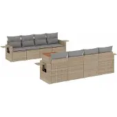 vidaXL Soffgrupp för trädgården med dynor 9 delar beige konstrotting